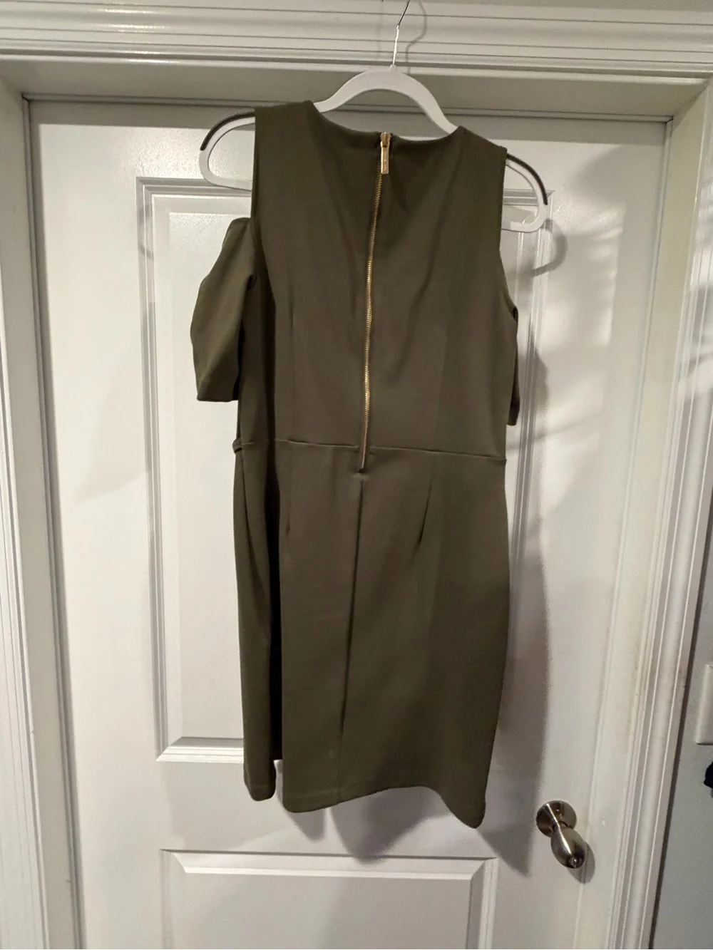 Michael Kors Olive Green Cold-Shoulder Belted Mini Dress